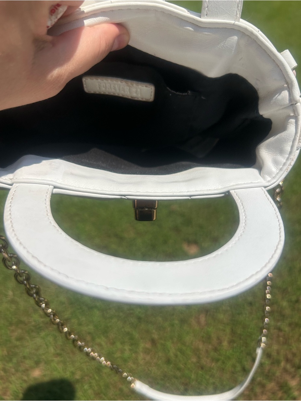 Forever 21 White Quilted Mini Satchel Bag Gold Chain Crossbody Purse - Picture 7 of 7